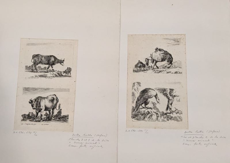 Stefano della Bella - Lotto di Due Acqueforti Tratte da Diversi Animali Fattii