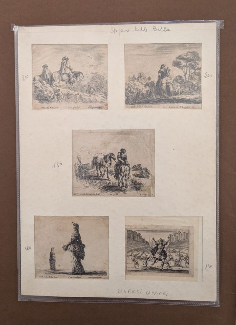 Folder con 4 Incisioni di Stefano della Bella e una di Edouard Eckman da Jacques Callot
