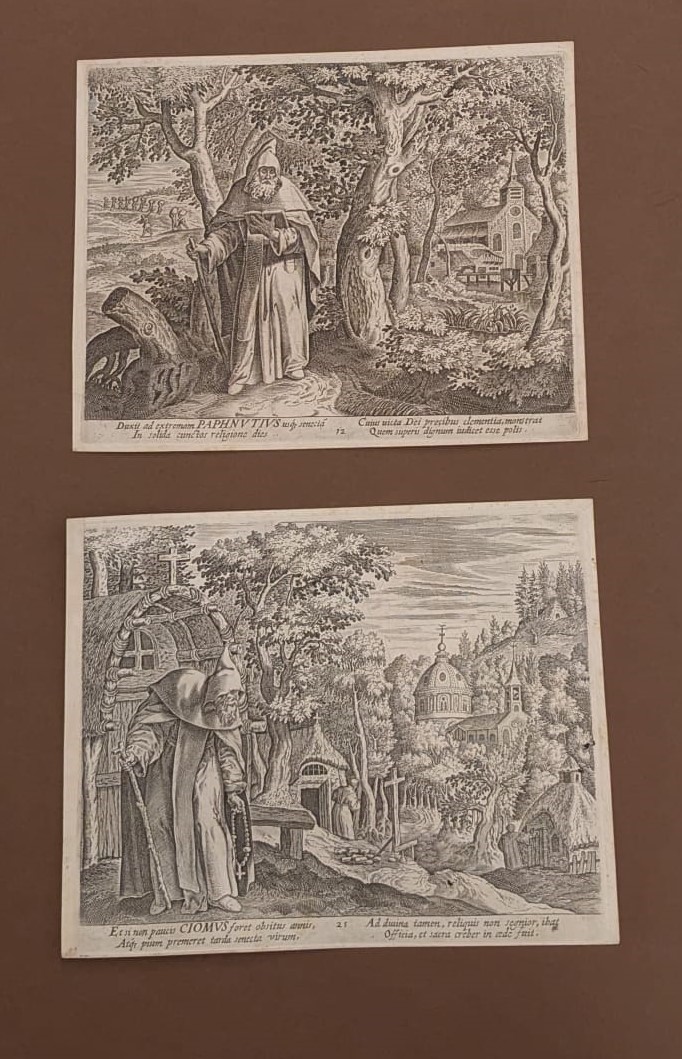 Lotto di 10 Incisioni e Frontespizio del Volume Illustrium Anachoretarum Elogia Siue Religiosi Vi...