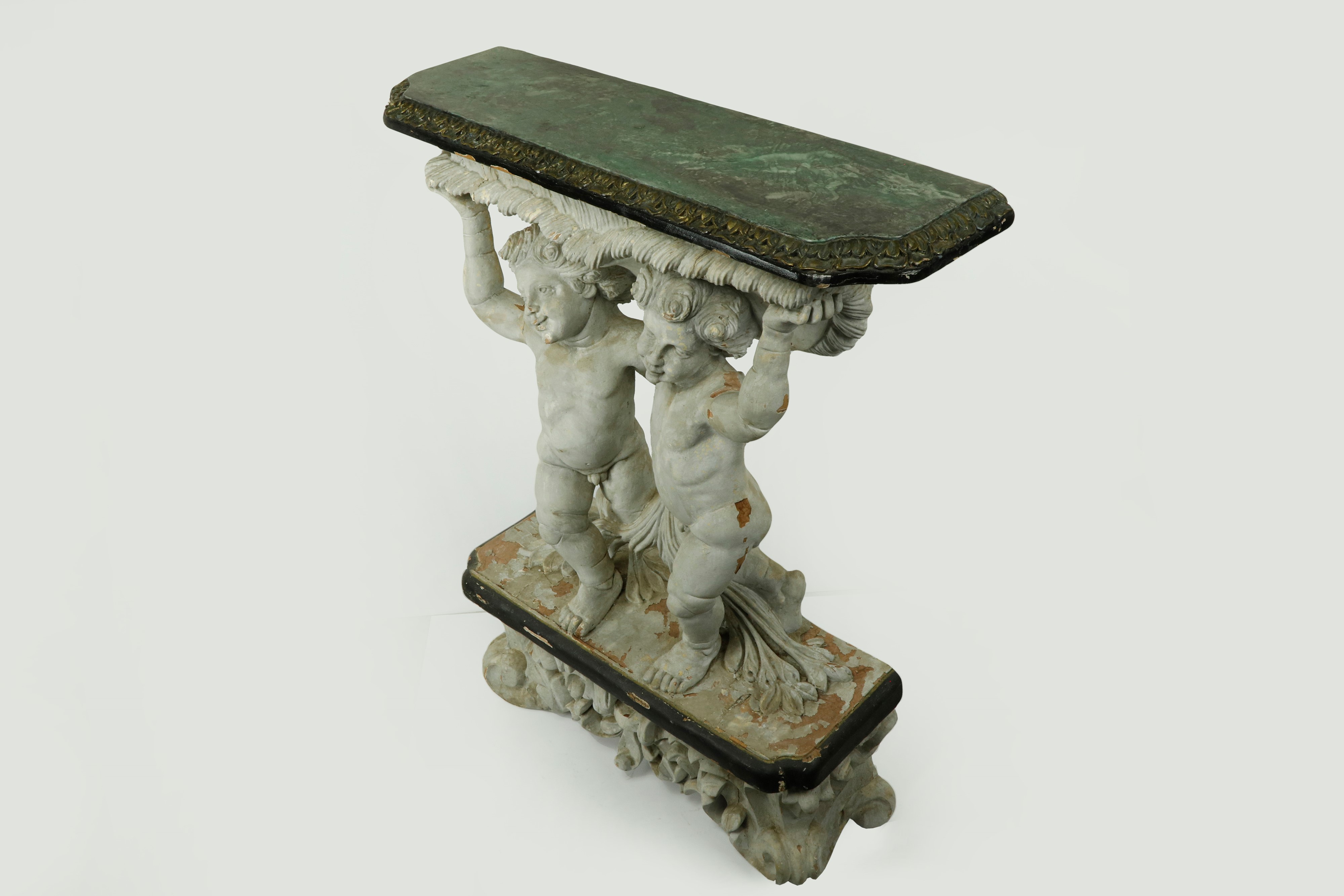 Consolle Genovese con base a putti scolpiti.