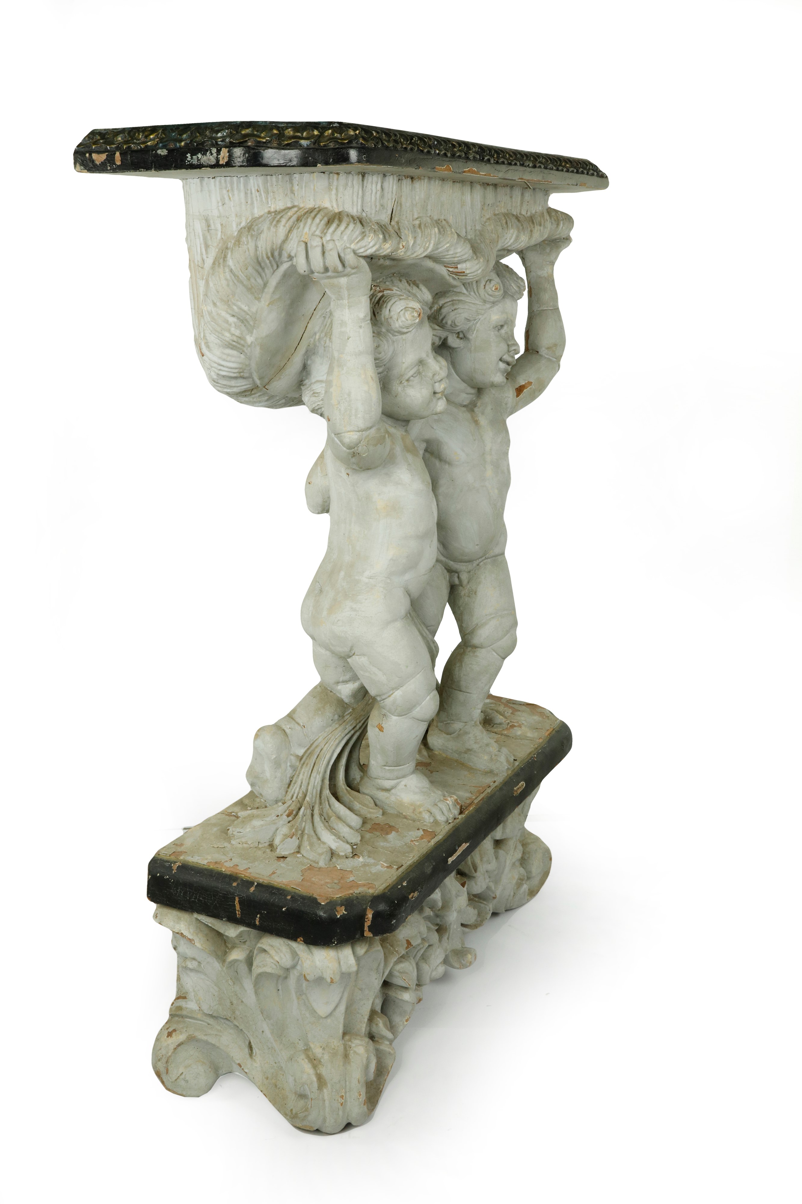 Consolle Genovese con base a putti scolpiti.