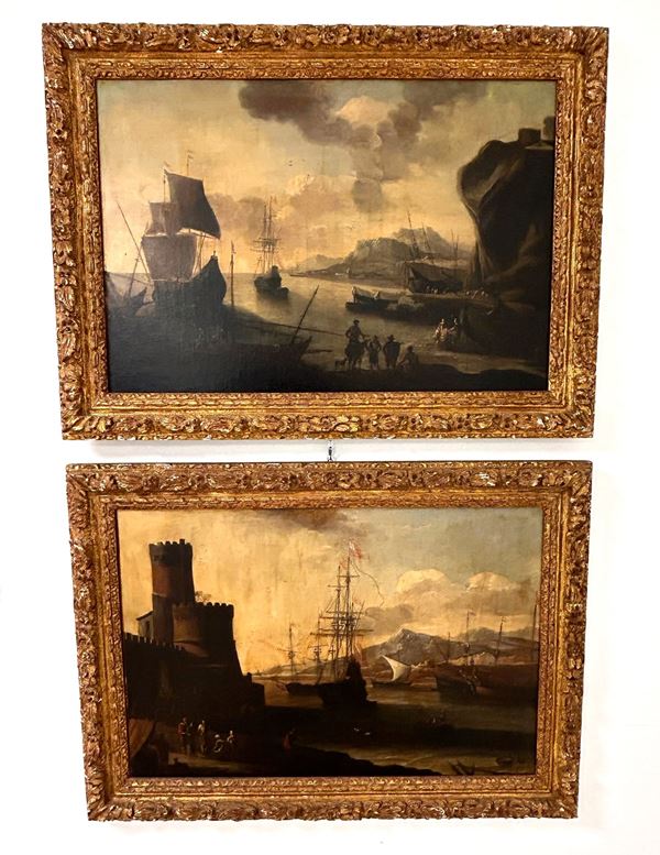 Agostino  Tassi - Coppia di paesaggi costieri sul Mediterraneo 