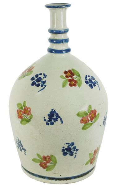 Manifattura di Castelli, Grande bottiglia in maiolica decorata floreale, XIX secolo