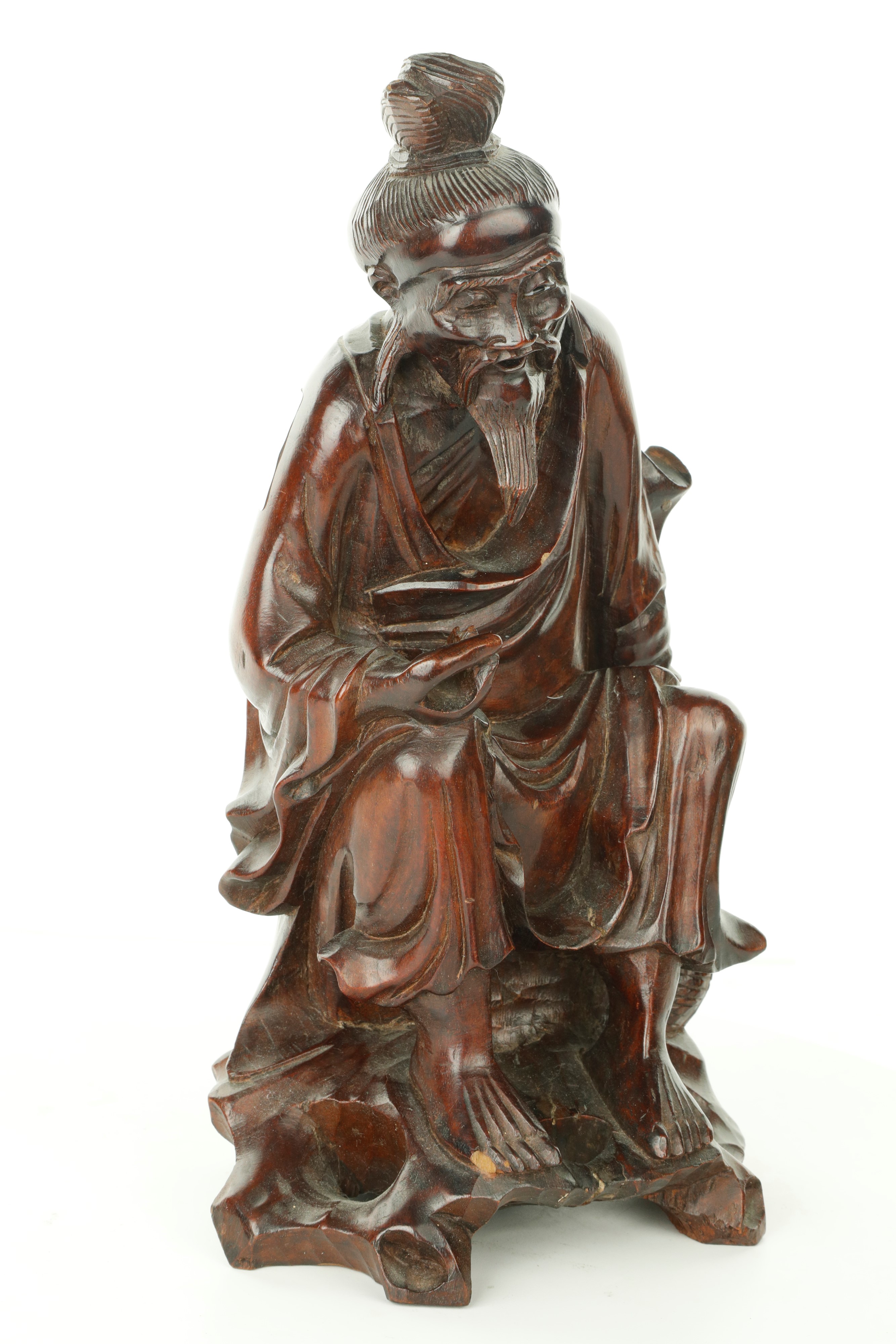 Scultura di Dignitario Orientale in Legno. Giappone, Anni Cinquanta del XX Secolo
