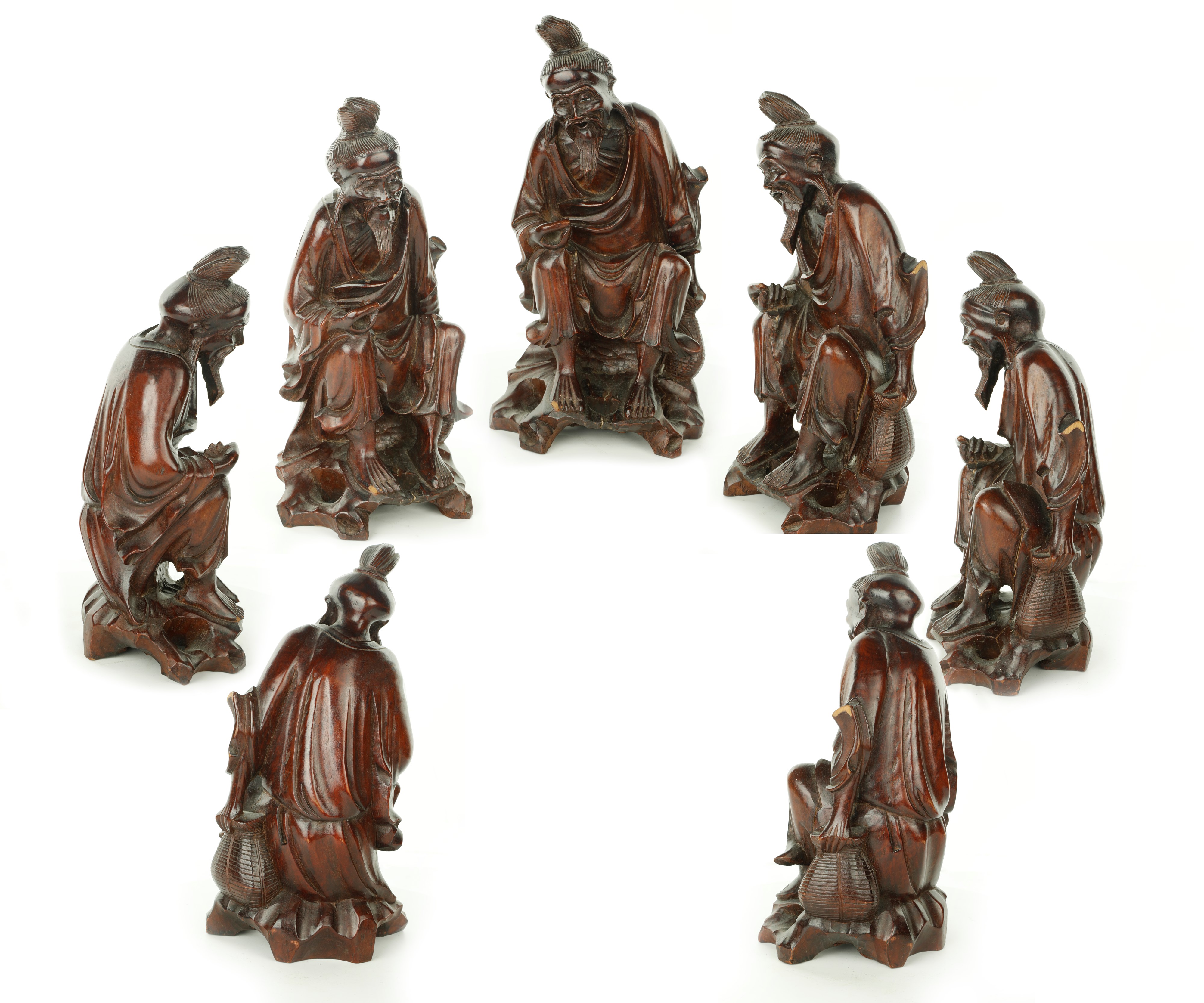 Scultura di Dignitario Orientale in Legno. Giappone, Anni Cinquanta del XX Secolo