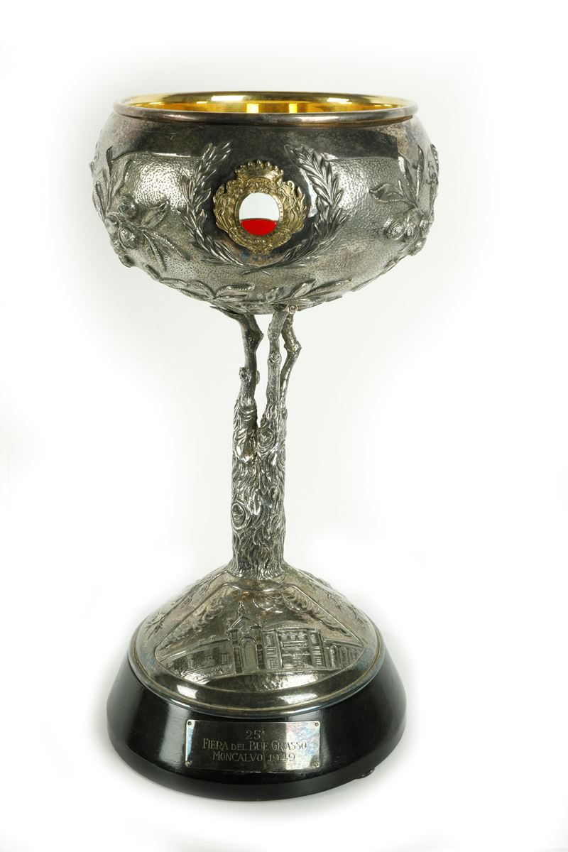 Coppa argentata della 25esima fiera del bue grasso. Moncalvo 1949