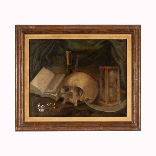 Pittore del XIX secolo - Natura morta con vanitas