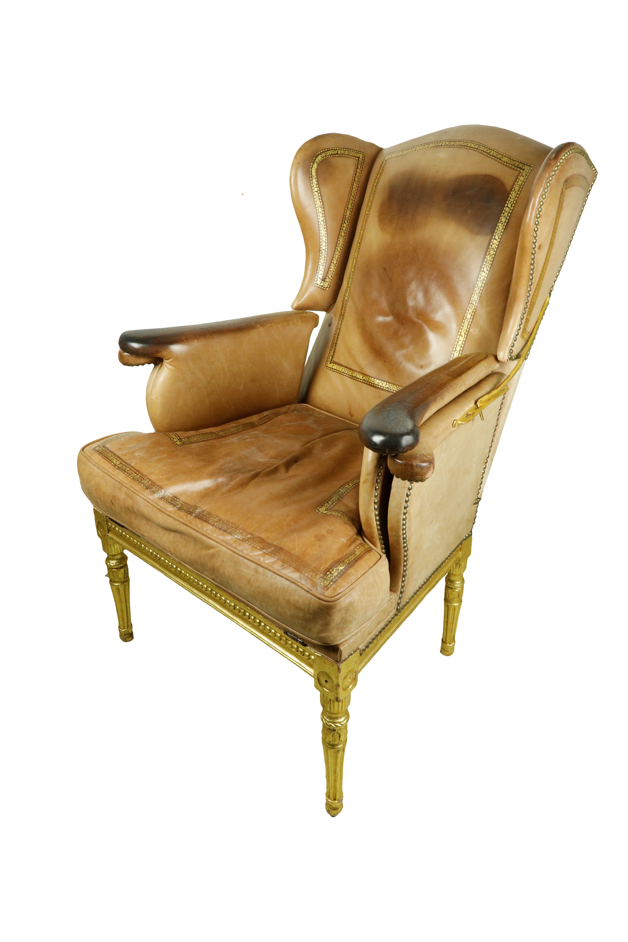 Poltrona Bergere-chaise Longue in Pelle con Decori su Seduta e Schienale