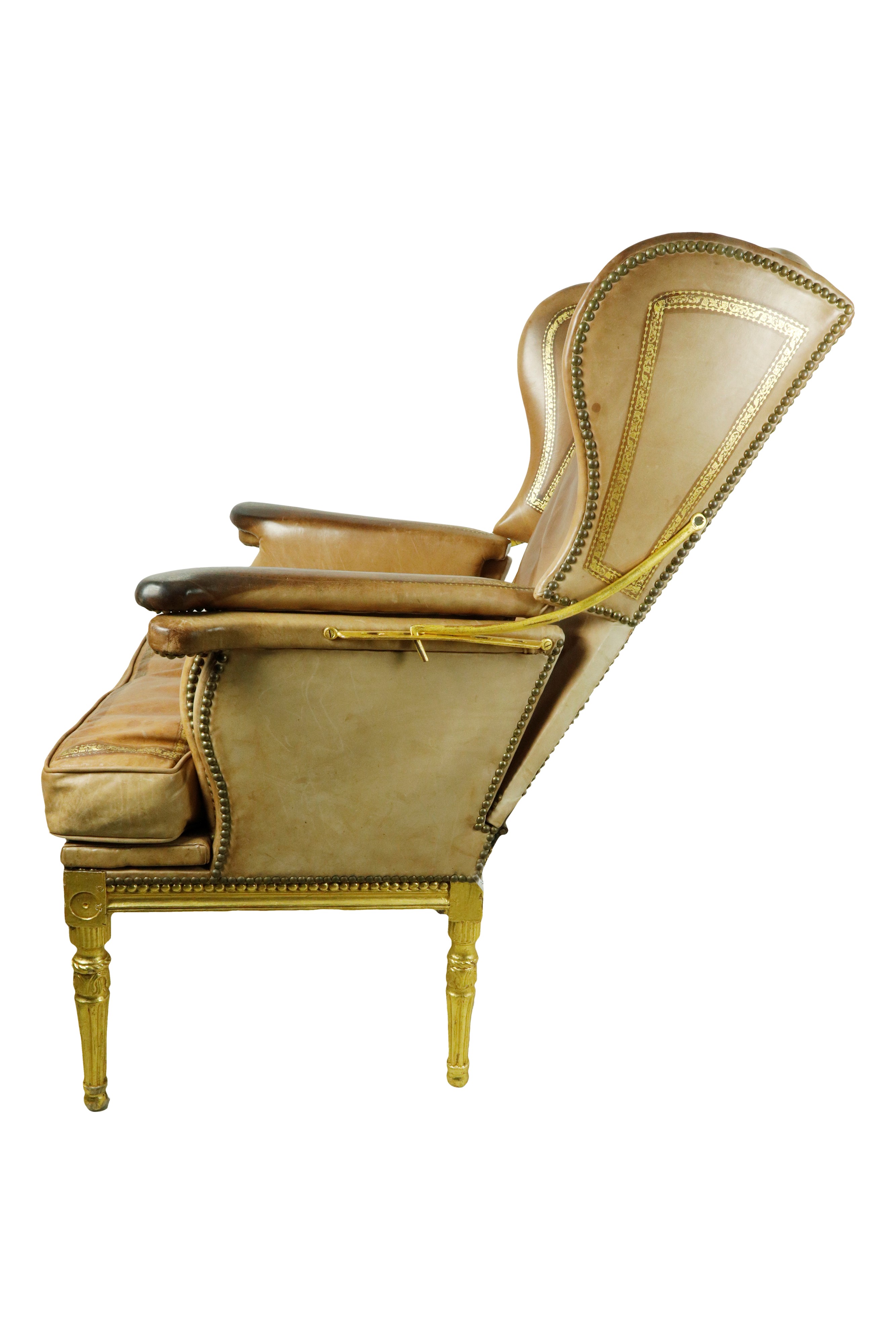 Poltrona Bergere-chaise Longue in Pelle con Decori su Seduta e Schienale