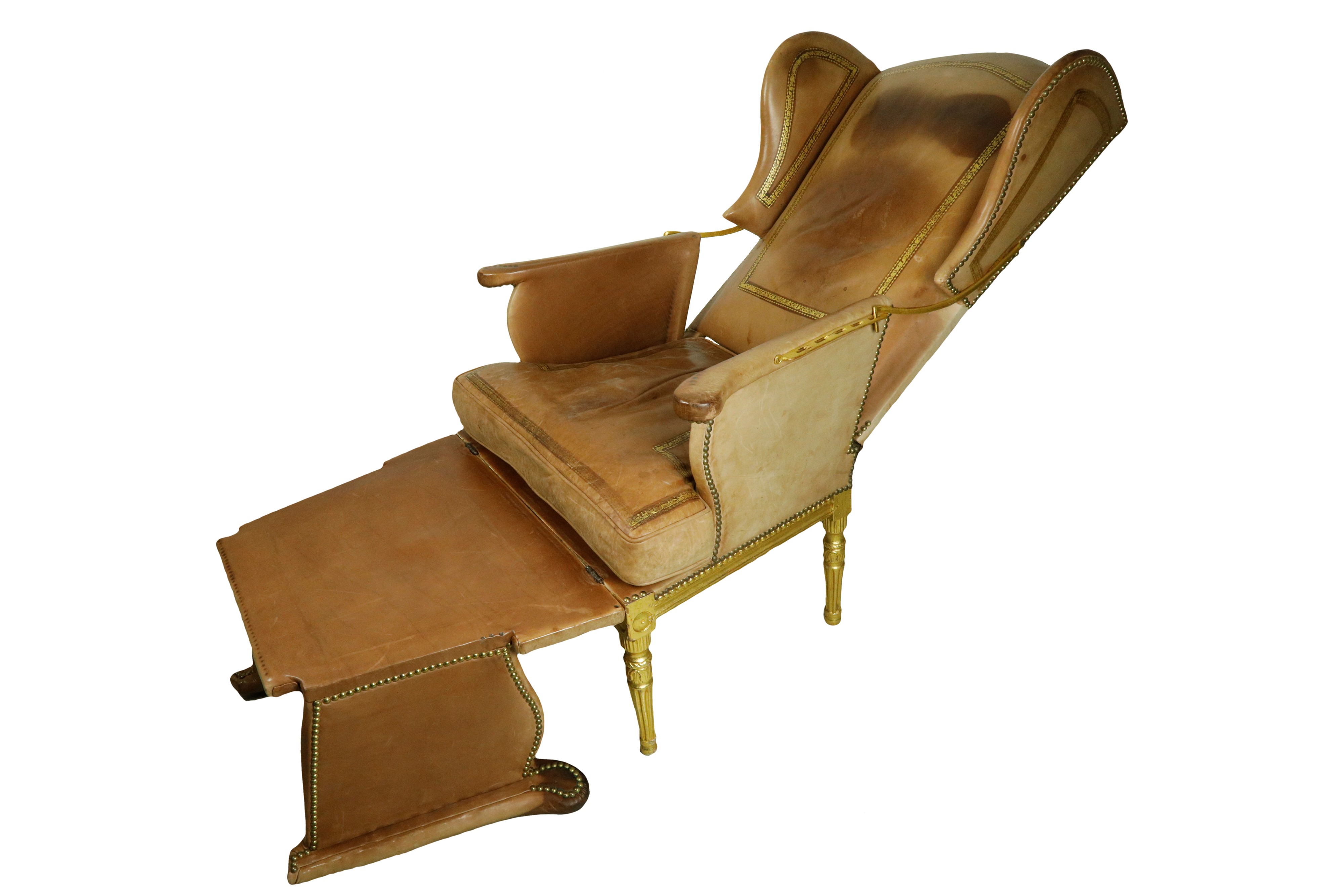 Poltrona Bergere-chaise Longue in Pelle con Decori su Seduta e Schienale