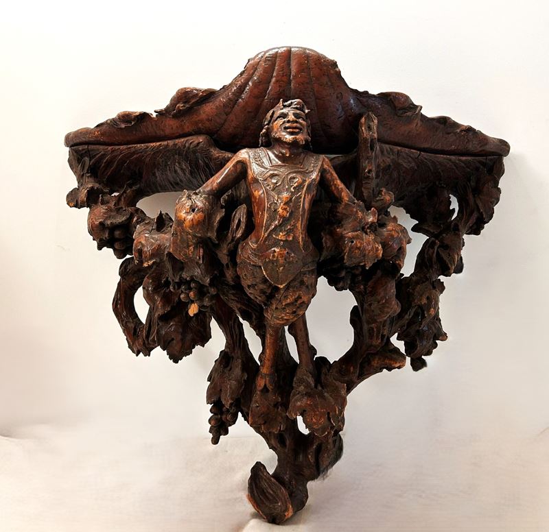 Consolle scultura in legno di cirmolo a lacca rossa veneziana