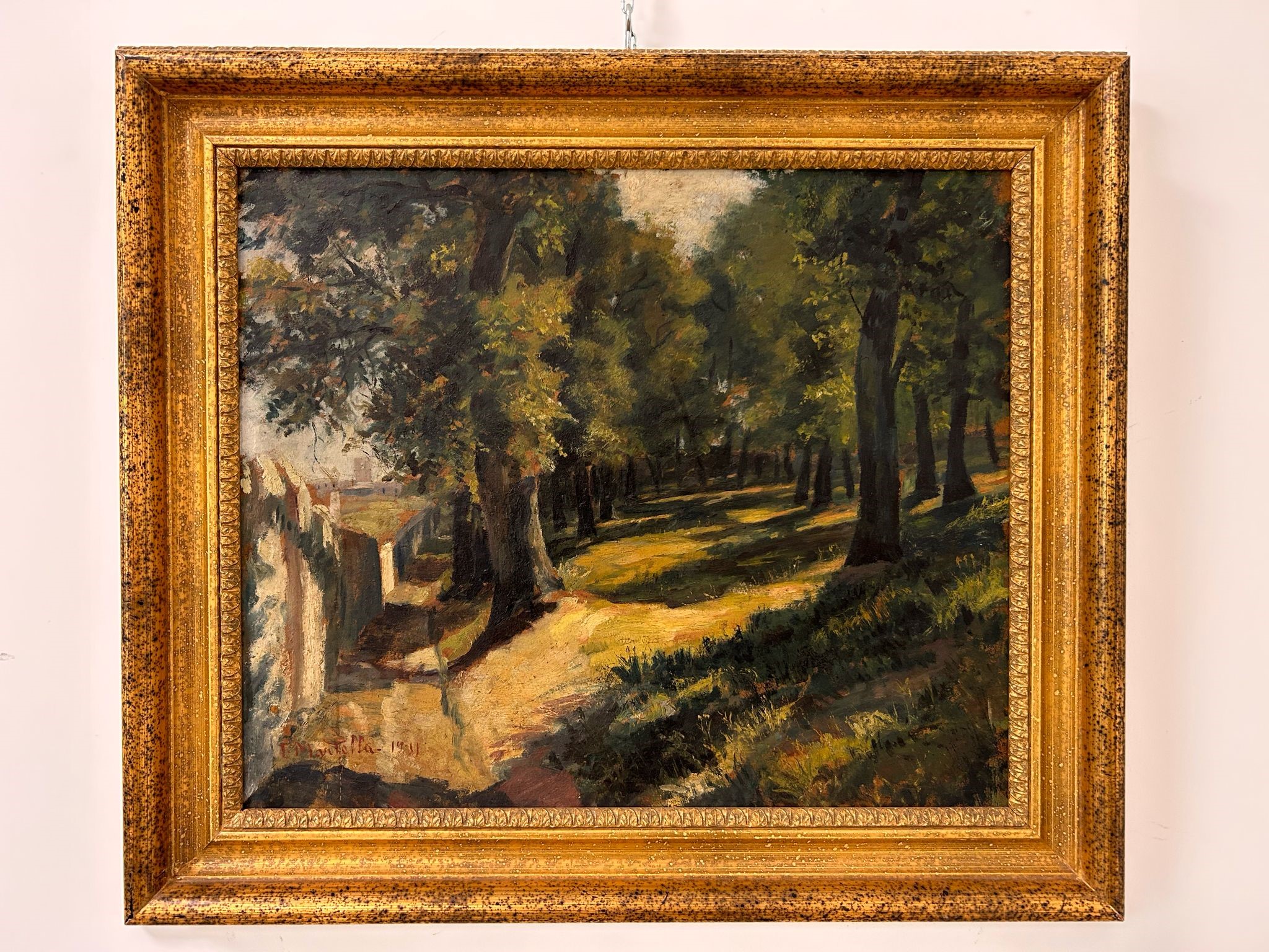 Luigi Martella - Al limitar del bosco, olio su cartone, cm 36,5x44