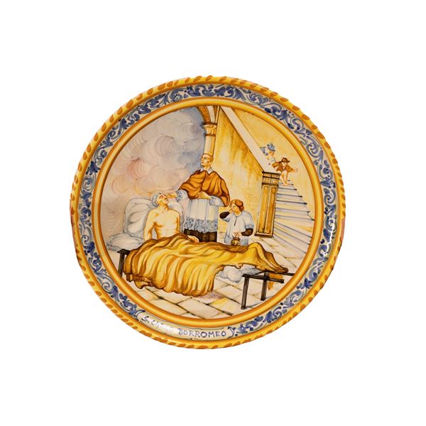 Gino Pardi - Piatto raffigurante San Carlo Borromeo che porge la comunione ad un appestato
