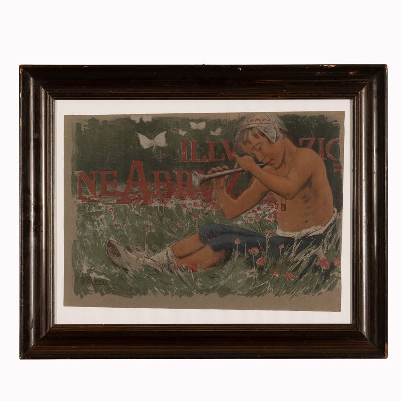 Basilio Cascella - Giovane suonatore di piffero, litografia