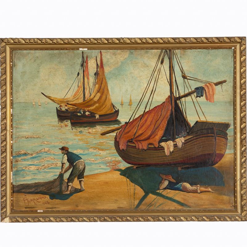 Ferdinando Iammarino - Ritorno dalla pesca, olio su tela