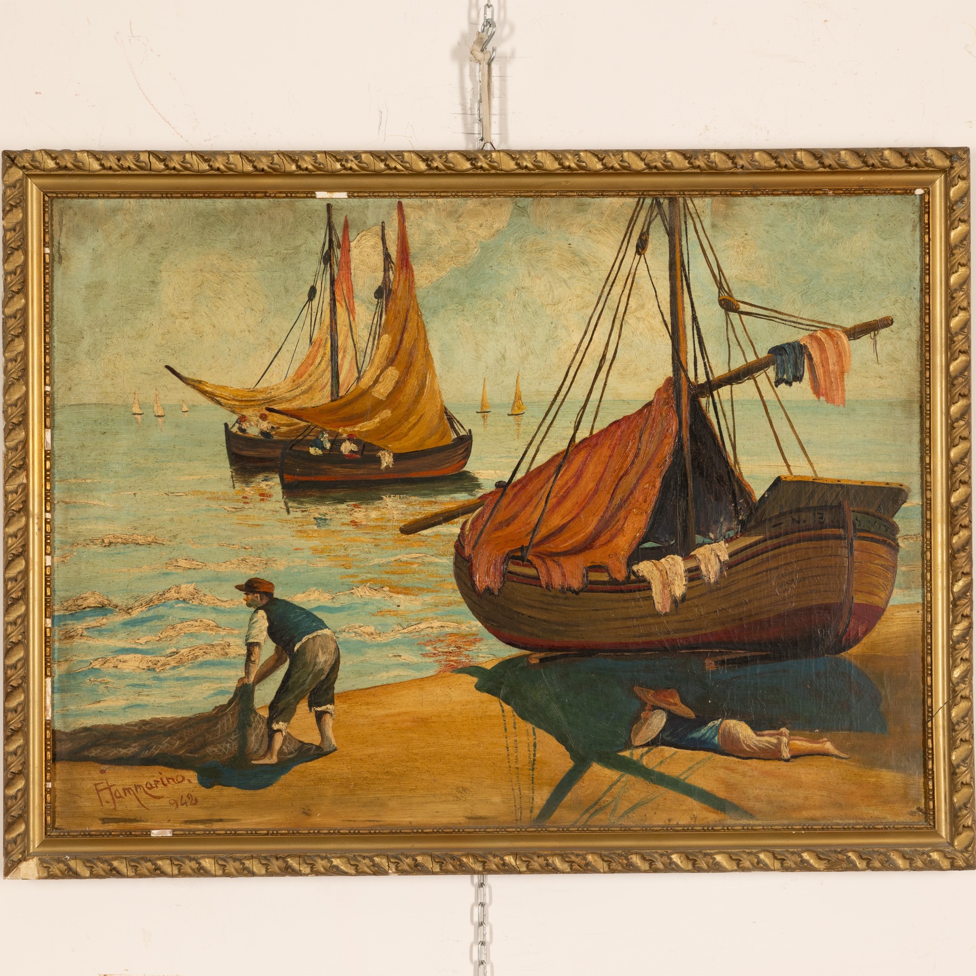Ferdinando Iammarino - Ritorno dalla pesca, olio su tela