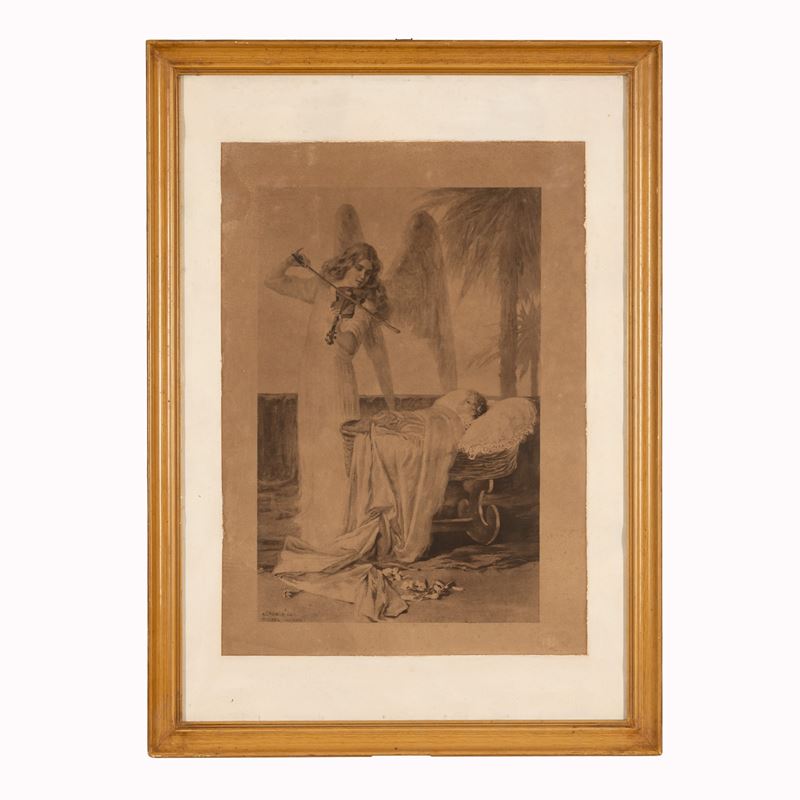 Basilio Cascella - Il suono di un angelo, litografia su cartoncino