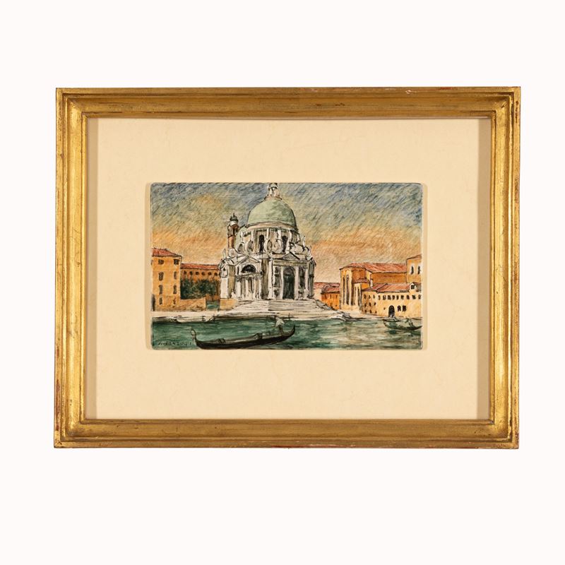 Alessandro Pandolfi - Panorama di Venezia dal mare con la Basilica di Santa Maria della Salute, m...