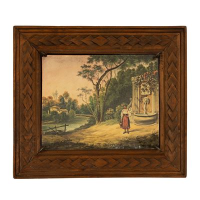 Donna alla fontana, maiolica
