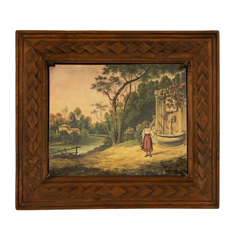 Antonio Piermatteo - Donna alla fontana, maiolica