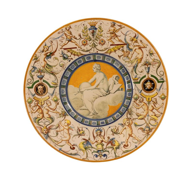 Piatto da parata in ceramica istoriata