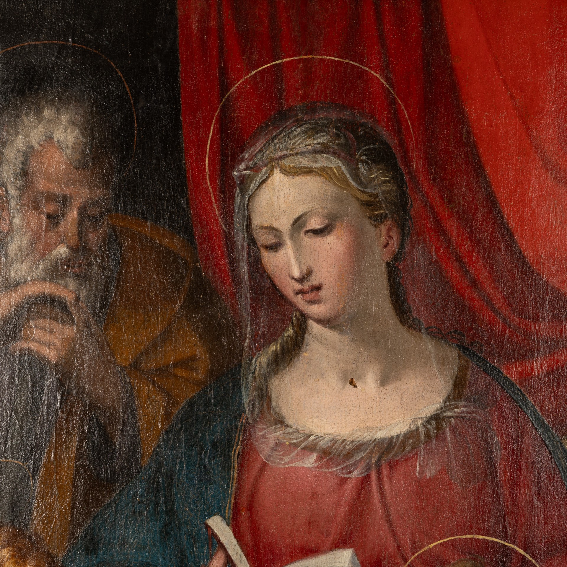 Pittore bolognese del XVI sec. "Sacra Famiglia con San Giovannini e angelo"