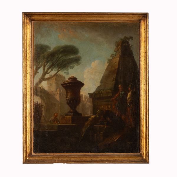 Giovanni Paolo Panini - Capriccio architettonico della Piramide Cestia con cratere classico