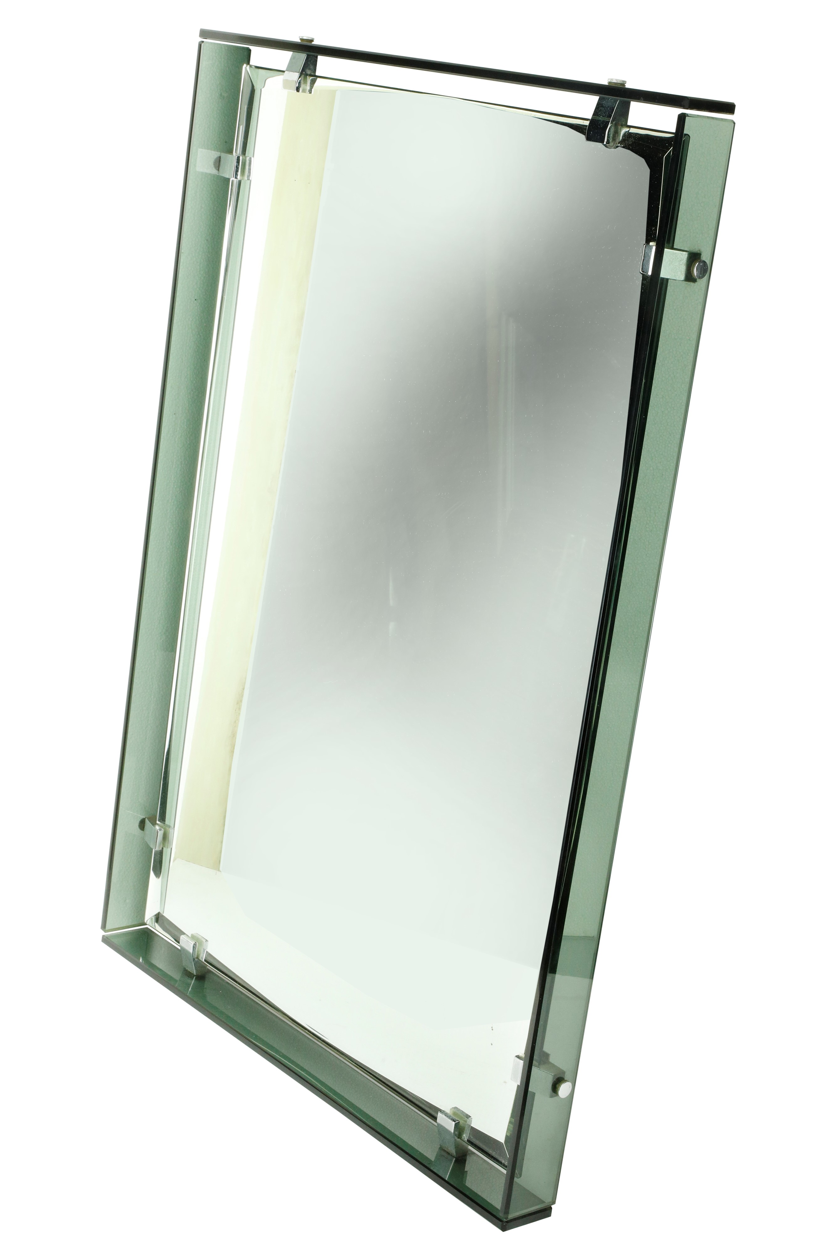 Max Ingrand - Specchio da parete modello “2014”, cornice in cristallo verde molato