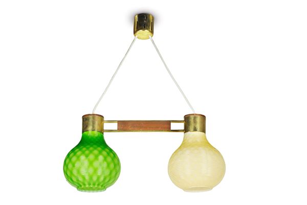 Lampada a sospensione a due luci, produzione Italiana