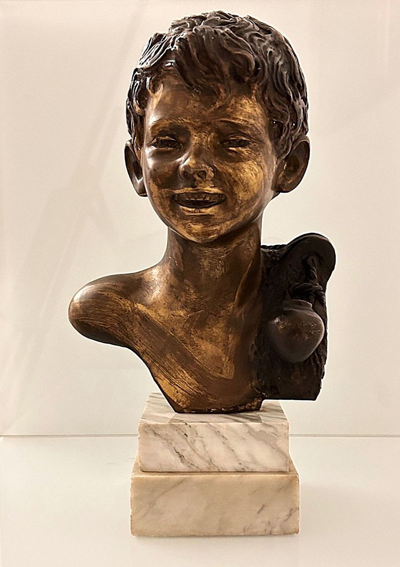 Scultura di scugnizzo in bronzo brunito