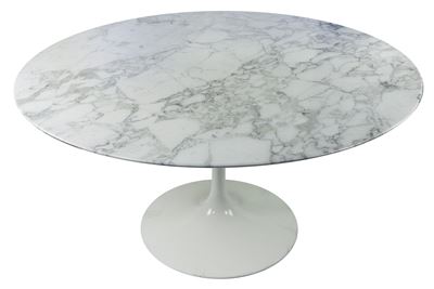 Tavolo Tulip con piano circolare in marmo e piede in alluminio pressofuso, produzione Knoll (1970...