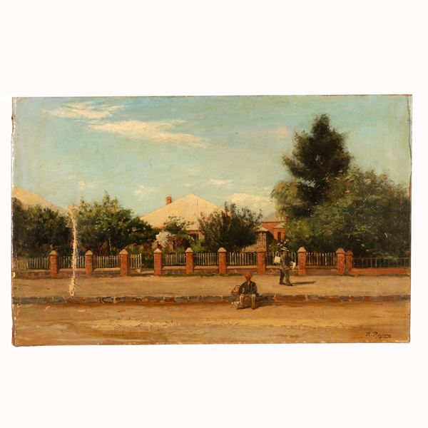 Raffaele  Ragione - Scorcio di via con venditore di frutta