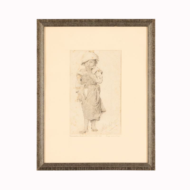 Francesco Paolo Michetti - Figura di bambina, grafite e carboncino su carta