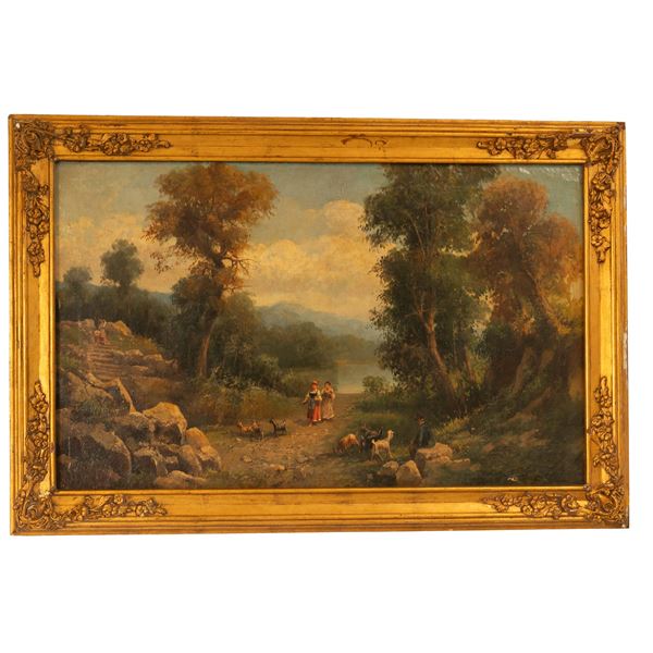 Nicola Palizzi - Grande paesaggio agreste firmato  N. Palizzi