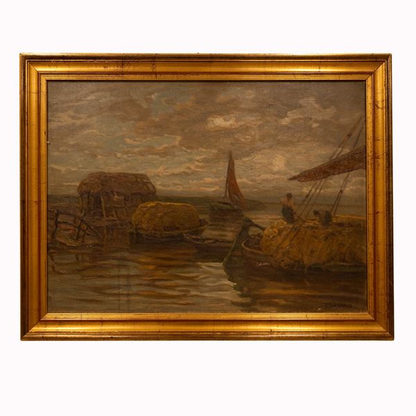 Francesco  Sartorelli - Veduta lacustre con pescatori
