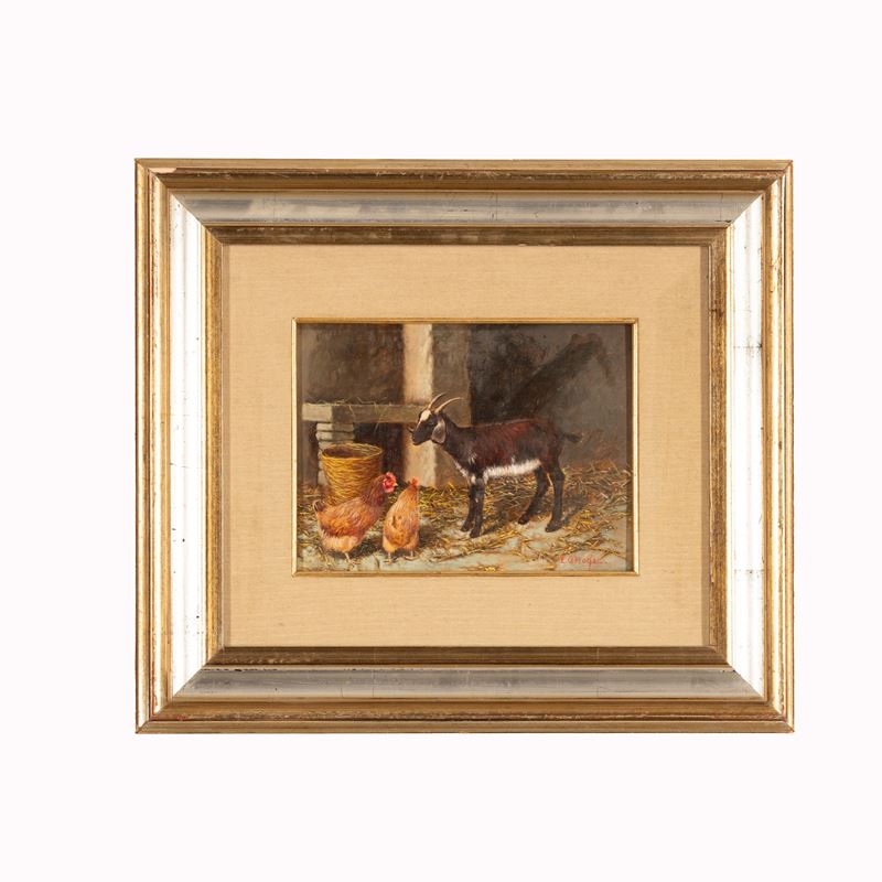 Capra e gallina nella stalla