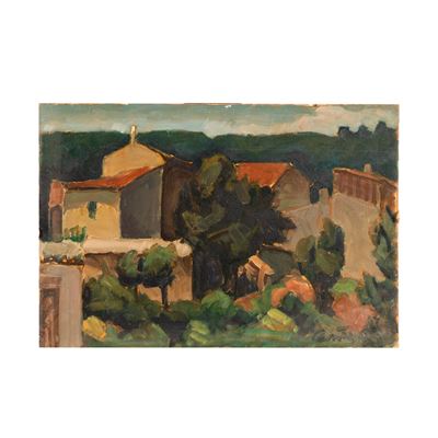 Paesaggio, olio su cartone telato