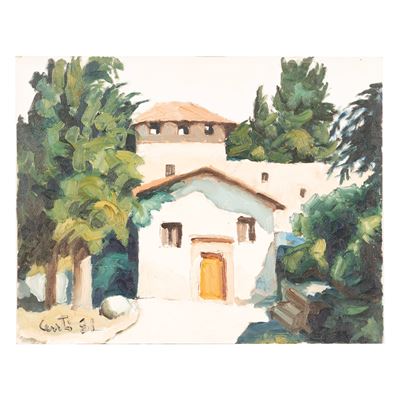 Caseggiato, olio su cartone telato