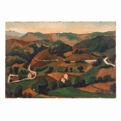 Paesaggio rurale, olio su cartone telato