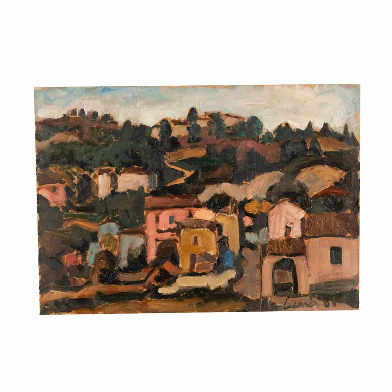 Giuseppe Centi - Scorcio di paese, olio su cartone telato