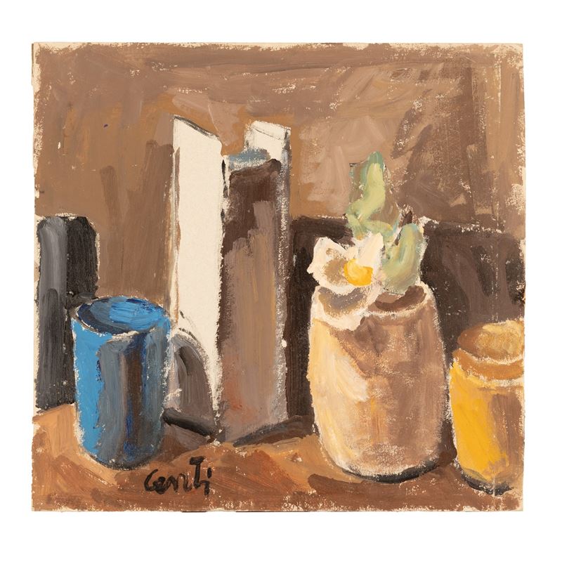 Giuseppe Centi - Natura morta, olio su cartone