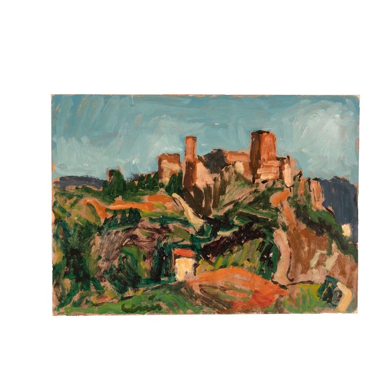 Giuseppe Centi - Paesaggio rurale, olio su cartone