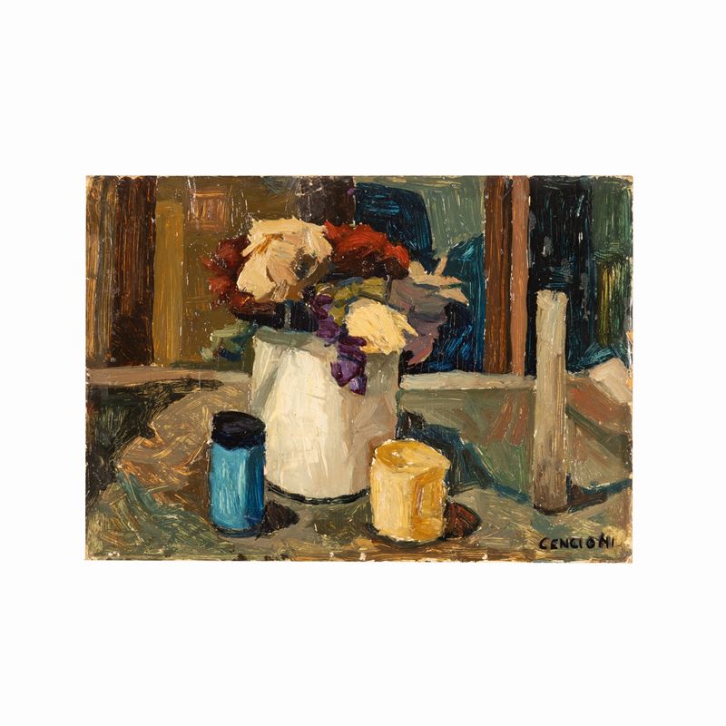 Amleto Cencioni - Natura morta, olio su cartone