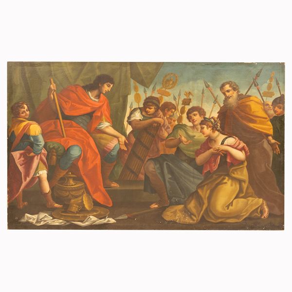 La continenza di Scipione. Grande dipinto, in prima tela, di scuola romana.