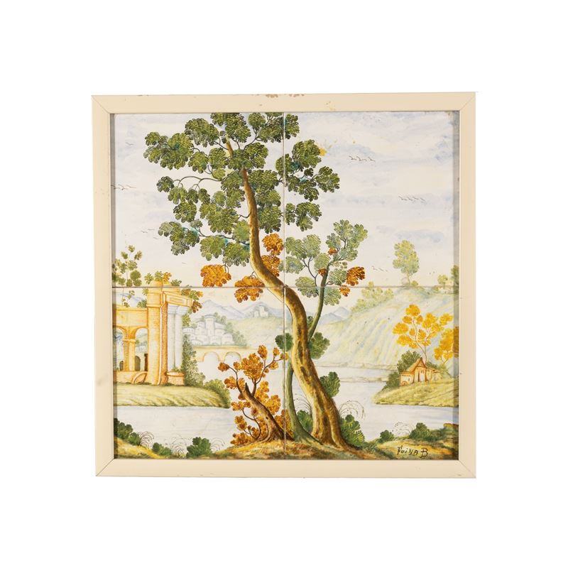 Fuina, Mattonella decorativa in cornice di legno con rappresentazione di Castelli