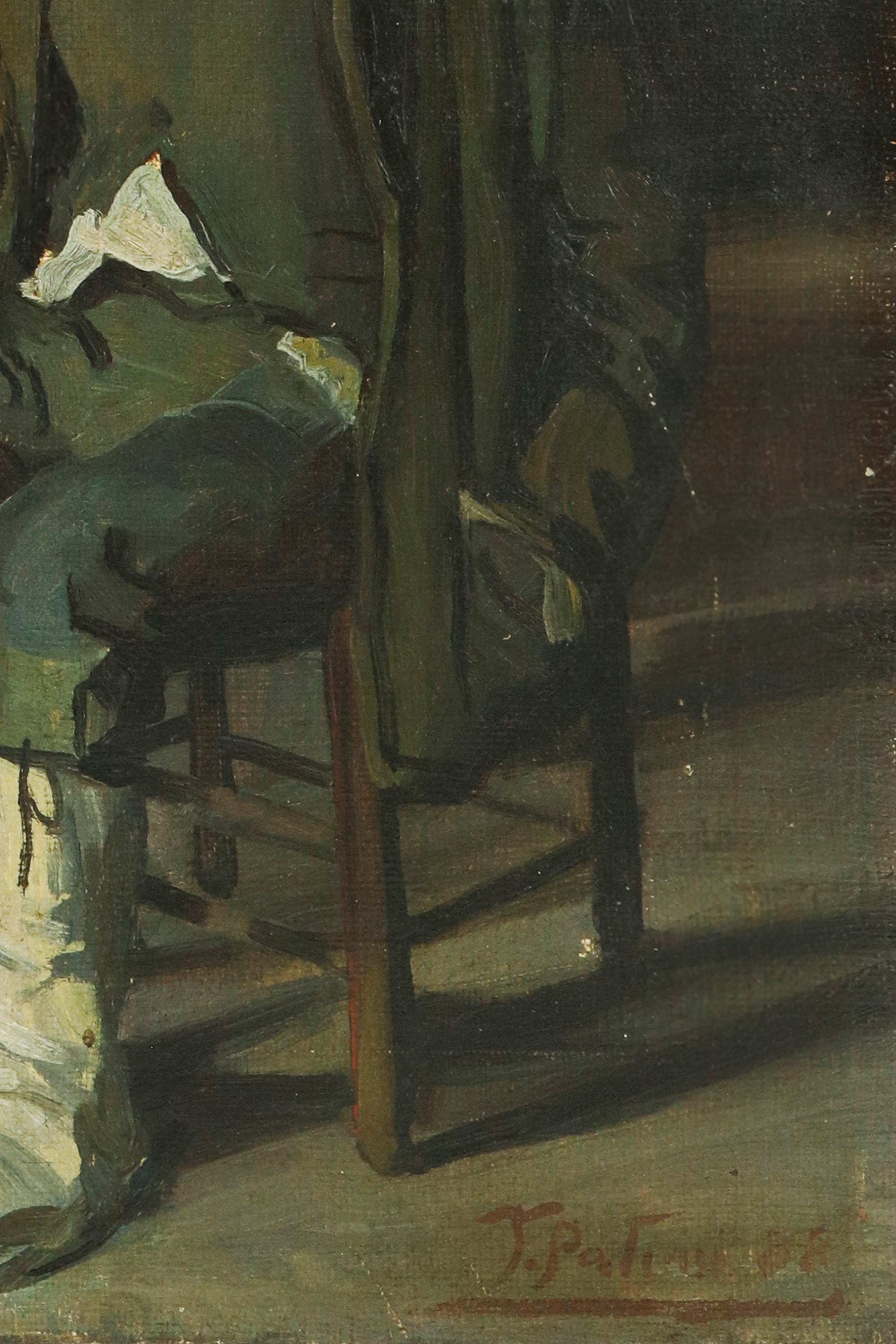 Interno domestico con figura maschile seduta