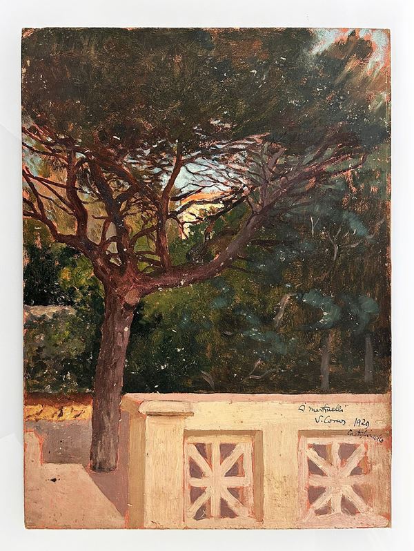Vittorio Matteo Corcos - "VEDUTA DI PINETA DAL TERRAZZO"  DI CASTIGLIONCELLO 1929