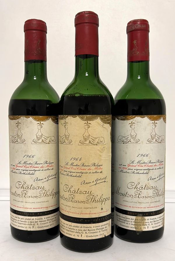 LOTTO DI 3 BOTTIGLIE DI CHATEU MOUTON BARON PHILIPPE 1964-1966