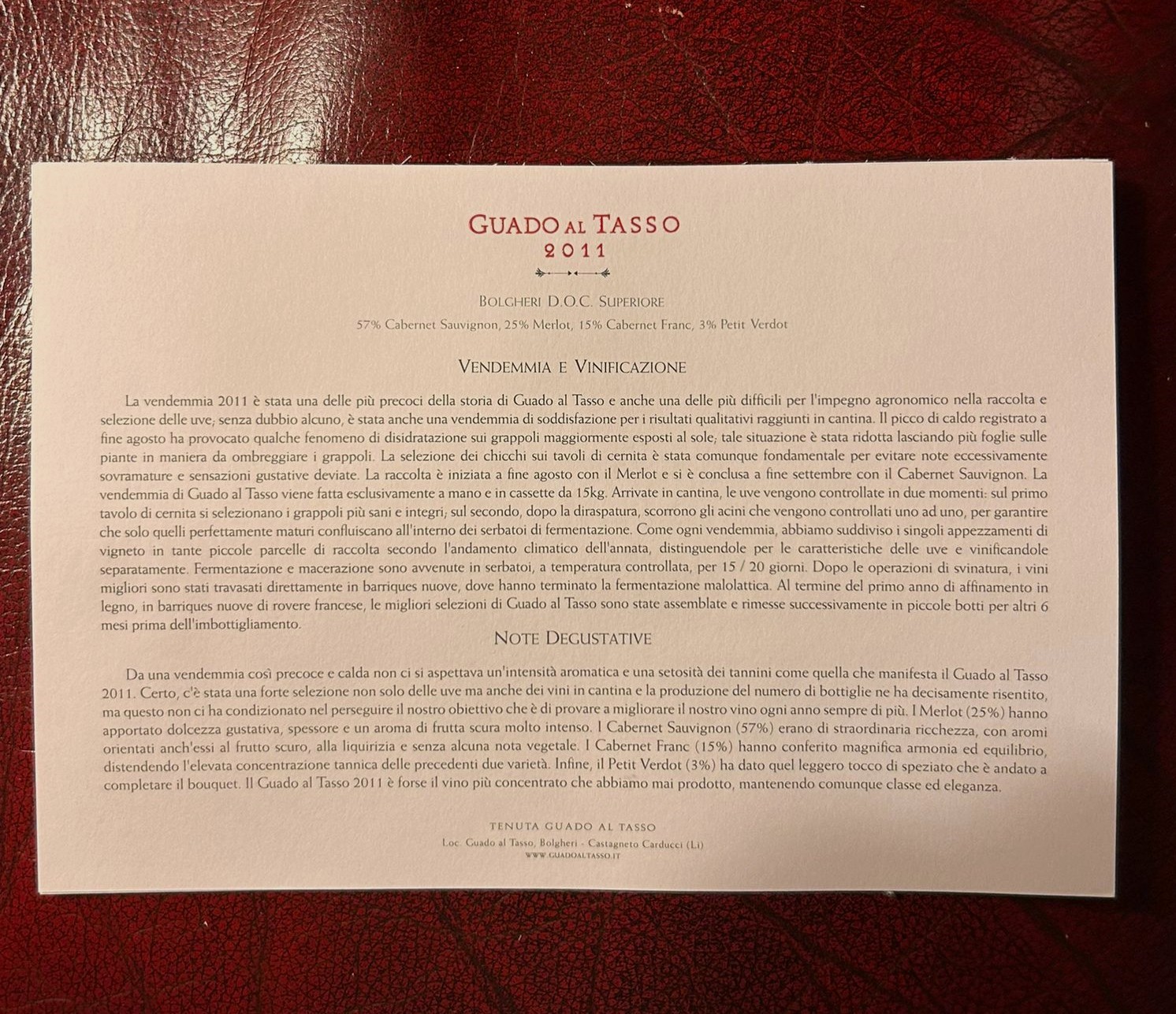 BOTTIGLIA 6 LT - ANTINORI -TENUTA GUADO AL TASSO 2011