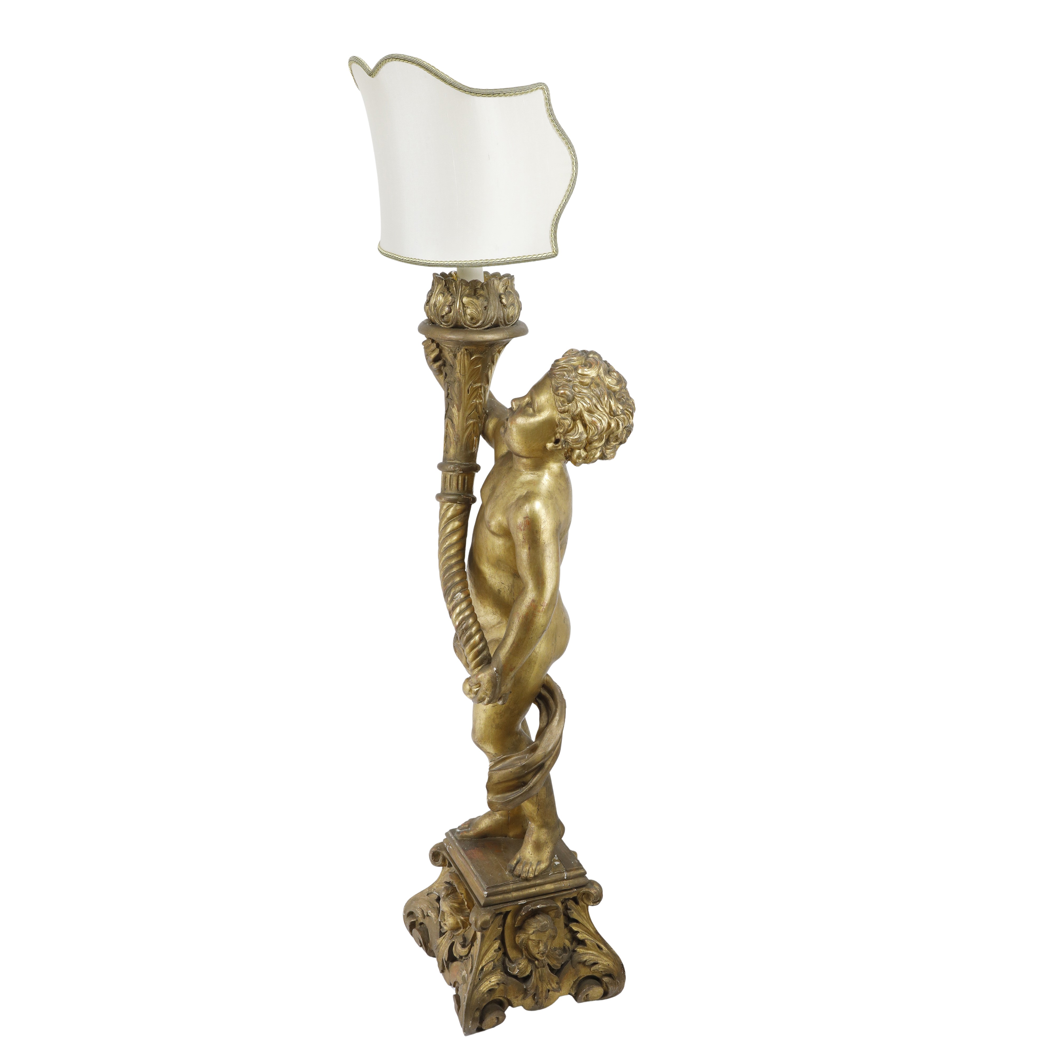 Grande scultura lignea raffigurante Putto - XIX secolo